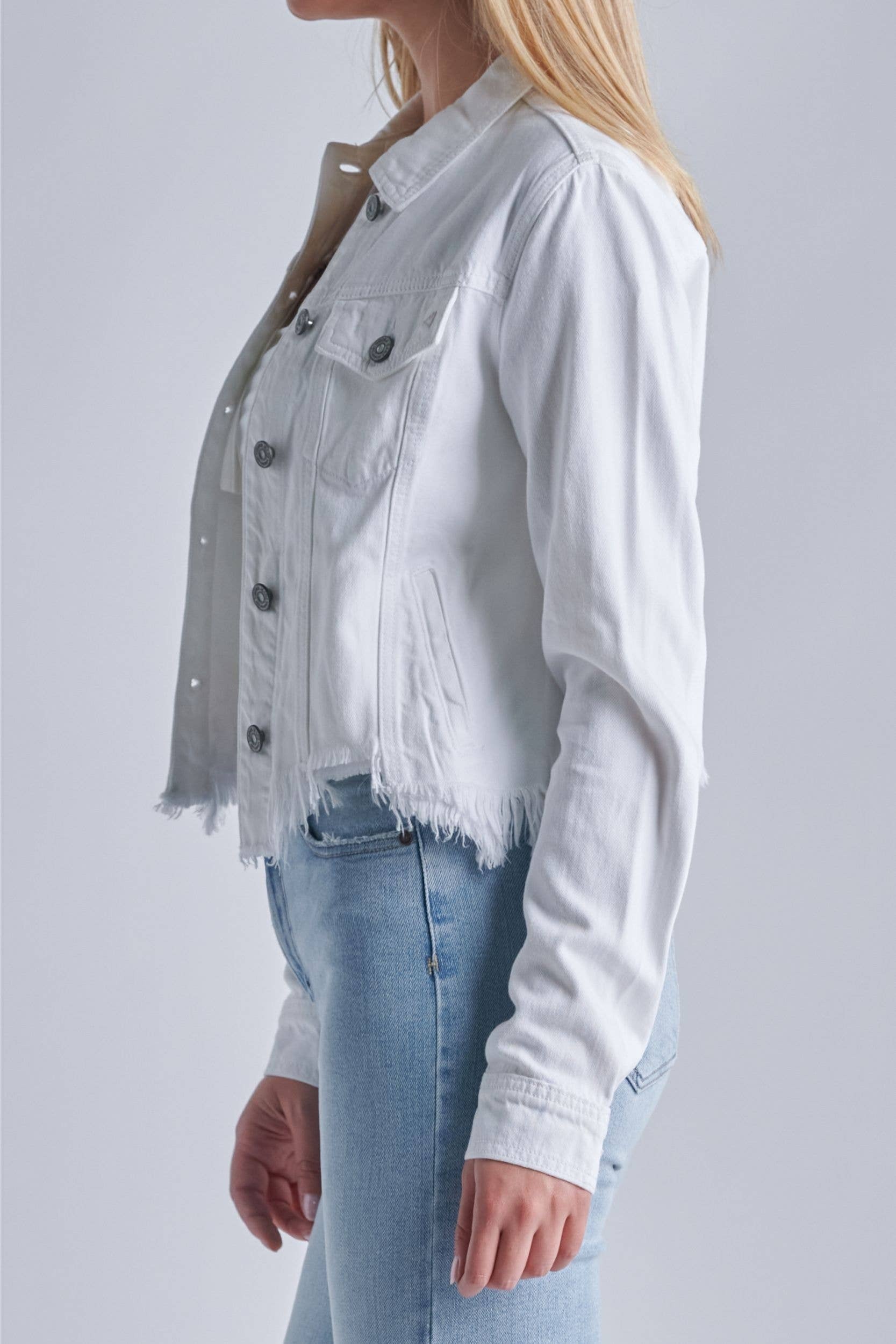 Hidden Jeans White Cropped Fitted Frayed Jacket L Forea