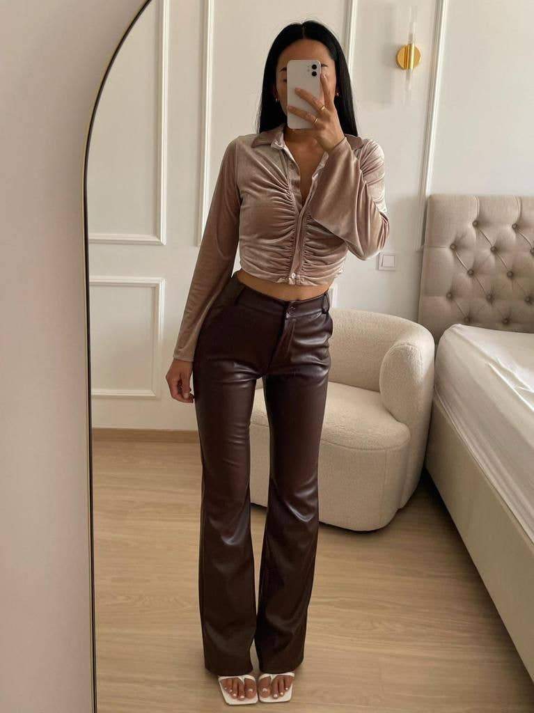 Tiny House - High Rise Faux Leather Flared Pants